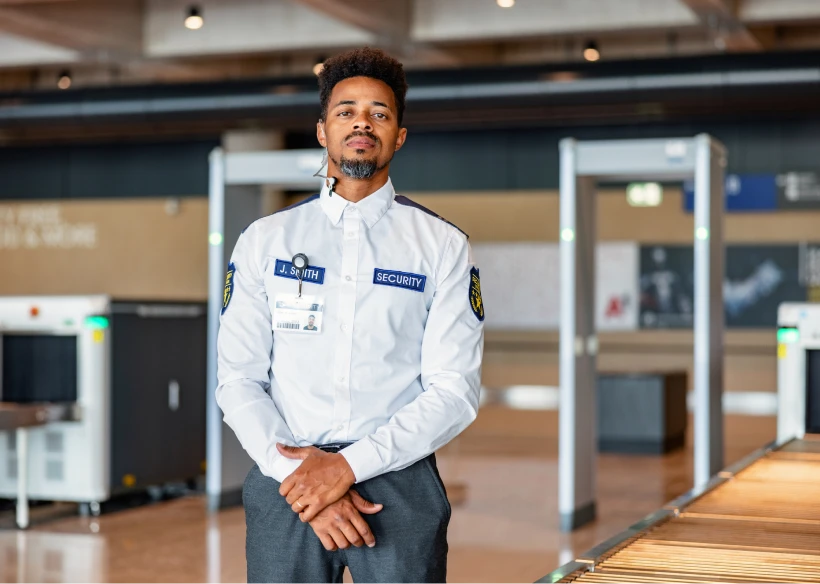 Airport security personnel on duty