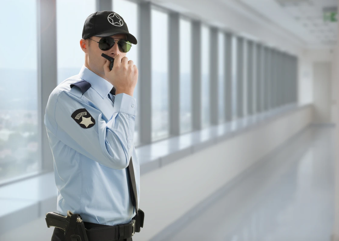 Officer patrolling a hallway