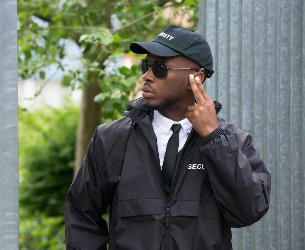 Guard in uniform with earpiece
